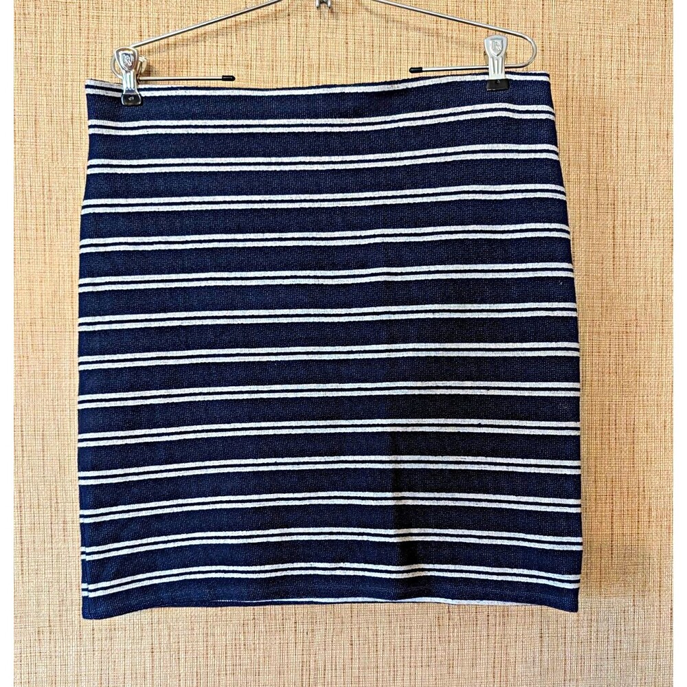 LOFT Women’s Blue White Striped Knit Pull On Stretch Pencil Skirt Short L